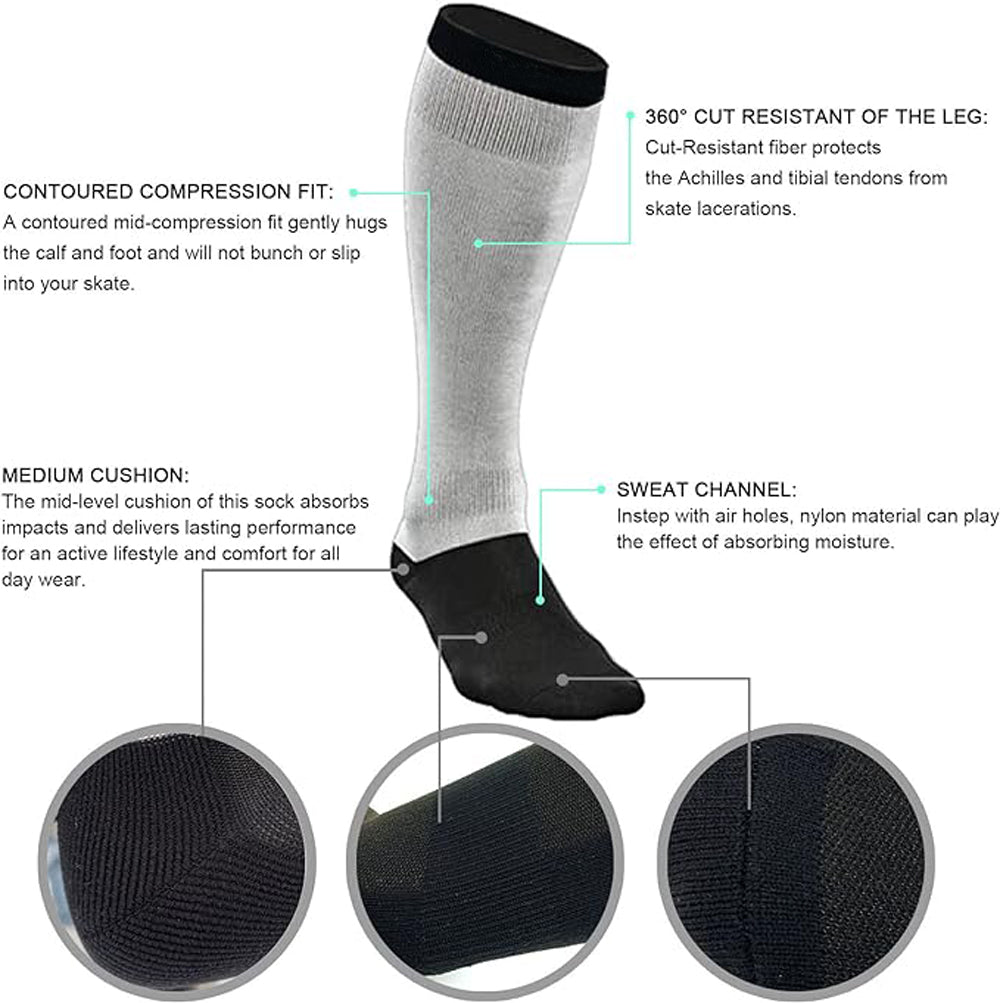 Hockey cut-resistant socks, logo customization available.
